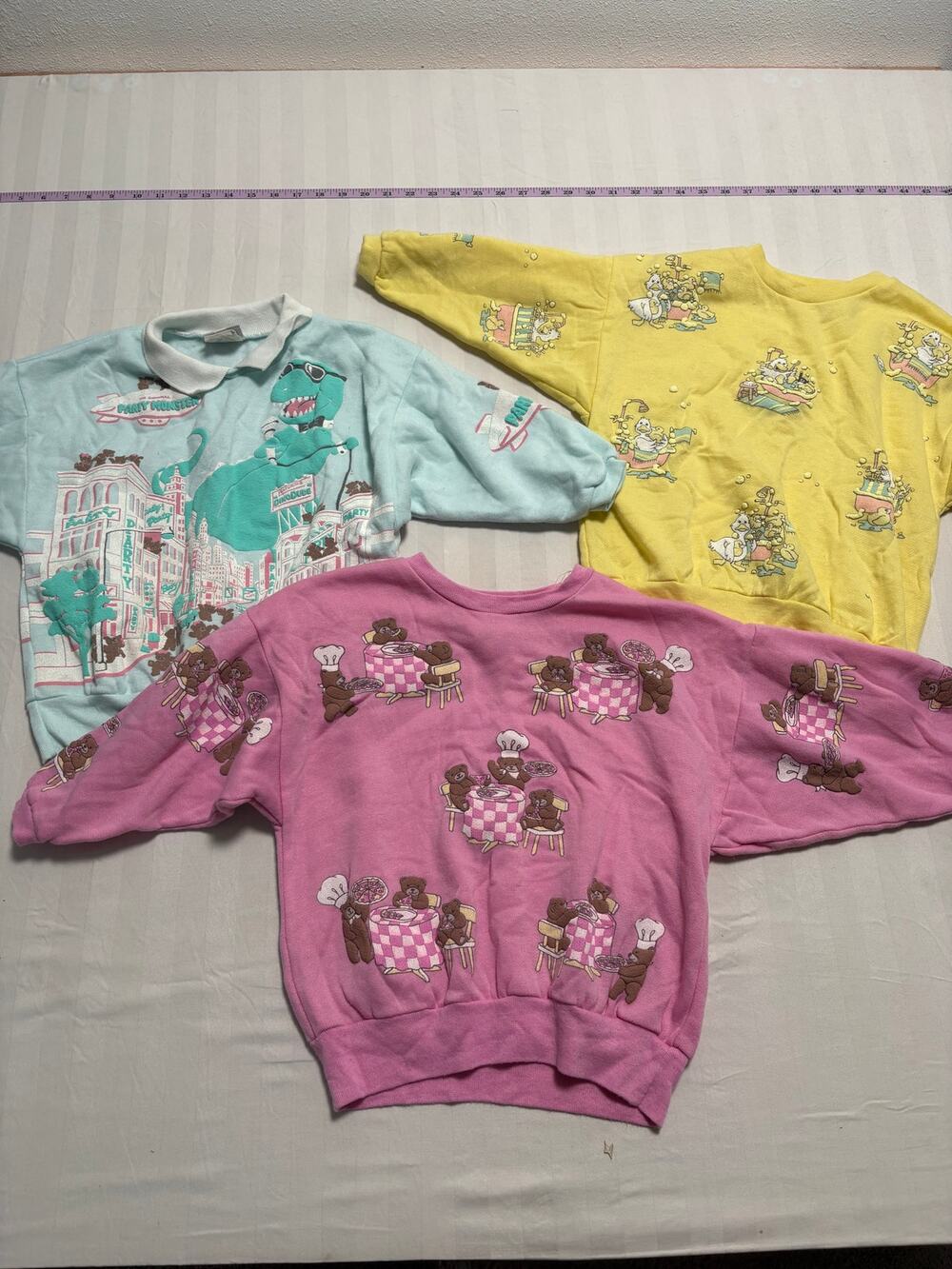 Vintage 90s Kids Sweatshirt Lot of 3 Party Monster Spumoni Teddy Bears